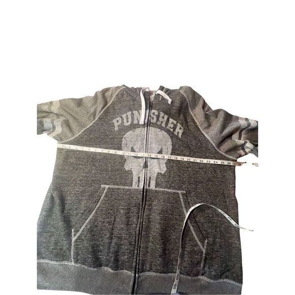 Marvel Mens Hoodie Jacket Sz 2XL Gray The Punisher Skull Fleece Lined Full Zip - Picture 5 of 7